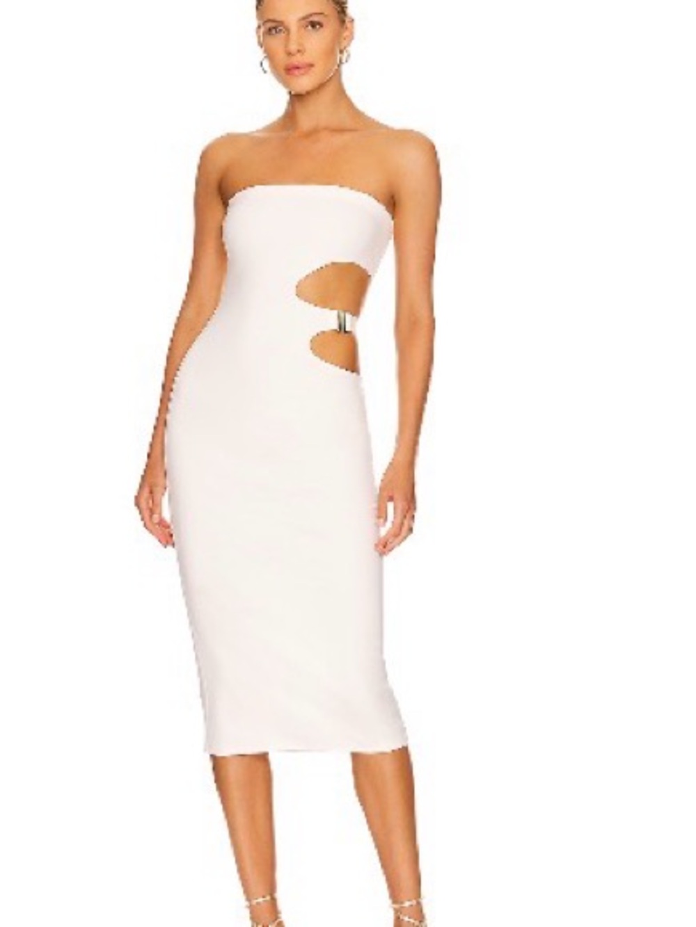 NBD Ivory Strapless Cutout Midi Dress with Ring Detail
